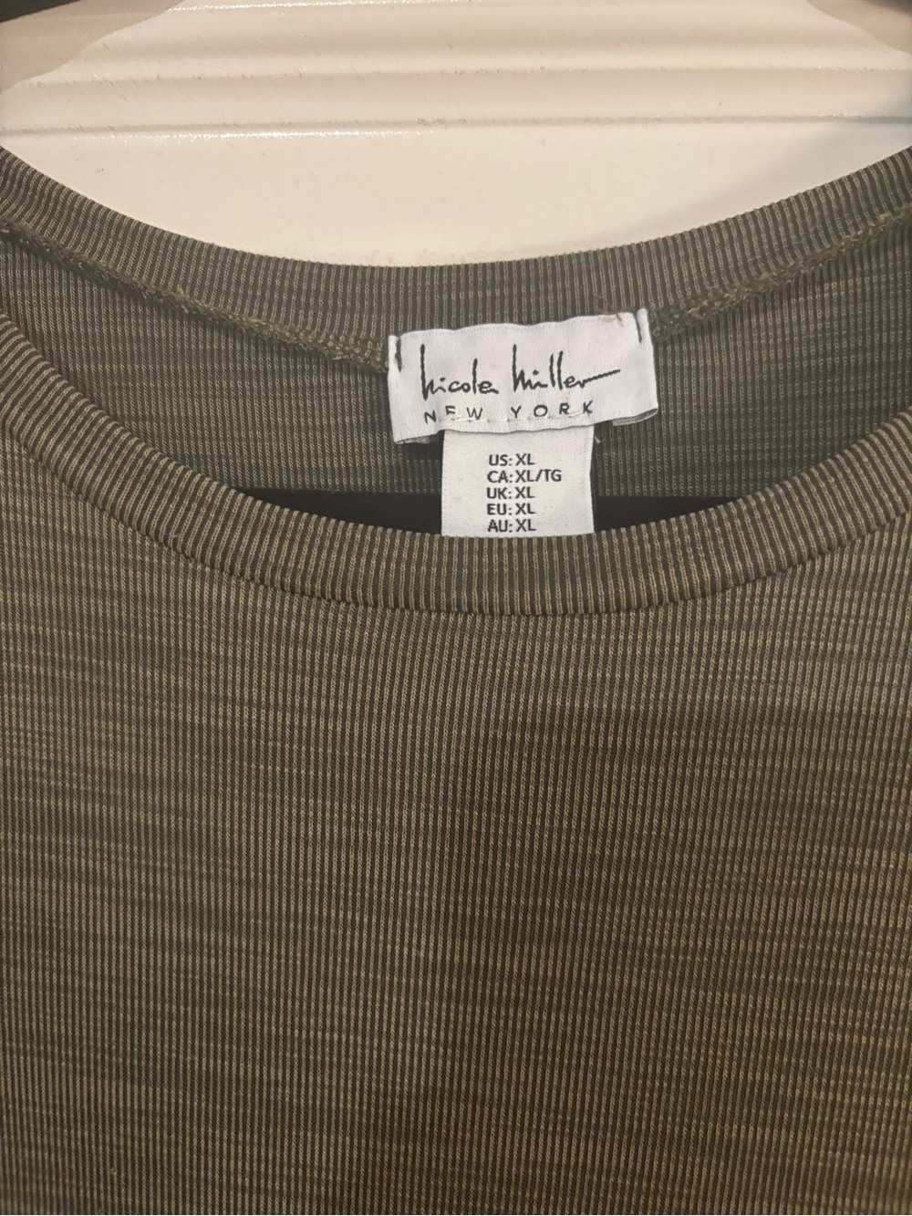 Nicole Miller Olive Green Ribbed Long Sleeveless Dress